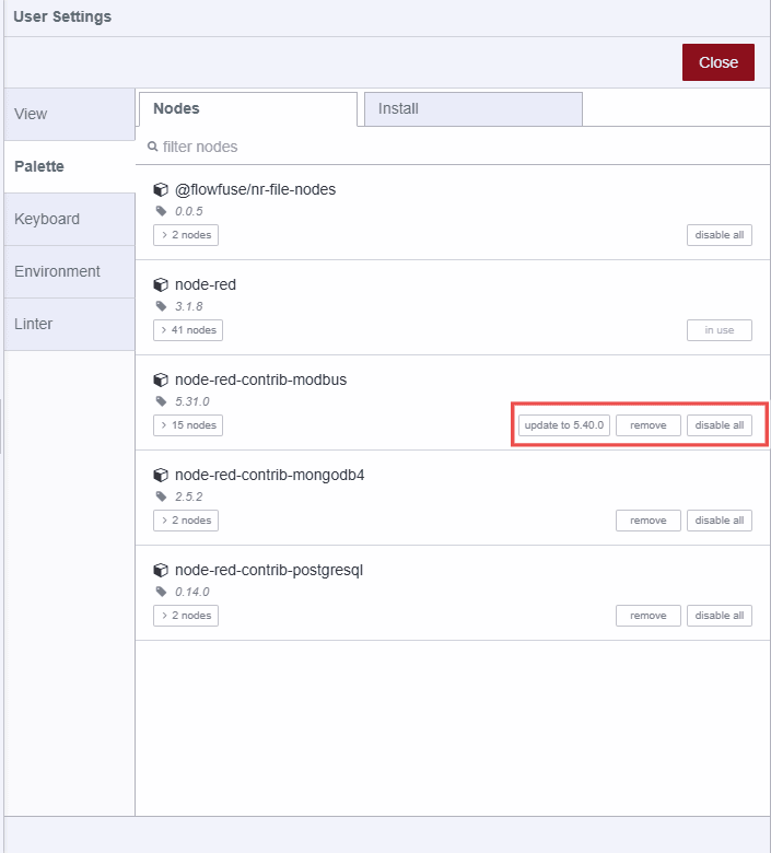 Node-RED Palette manger node's options Node-RED Palette manger node's options